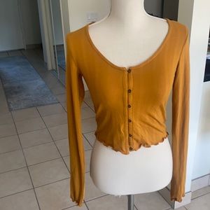 Mustard Button Up Crop